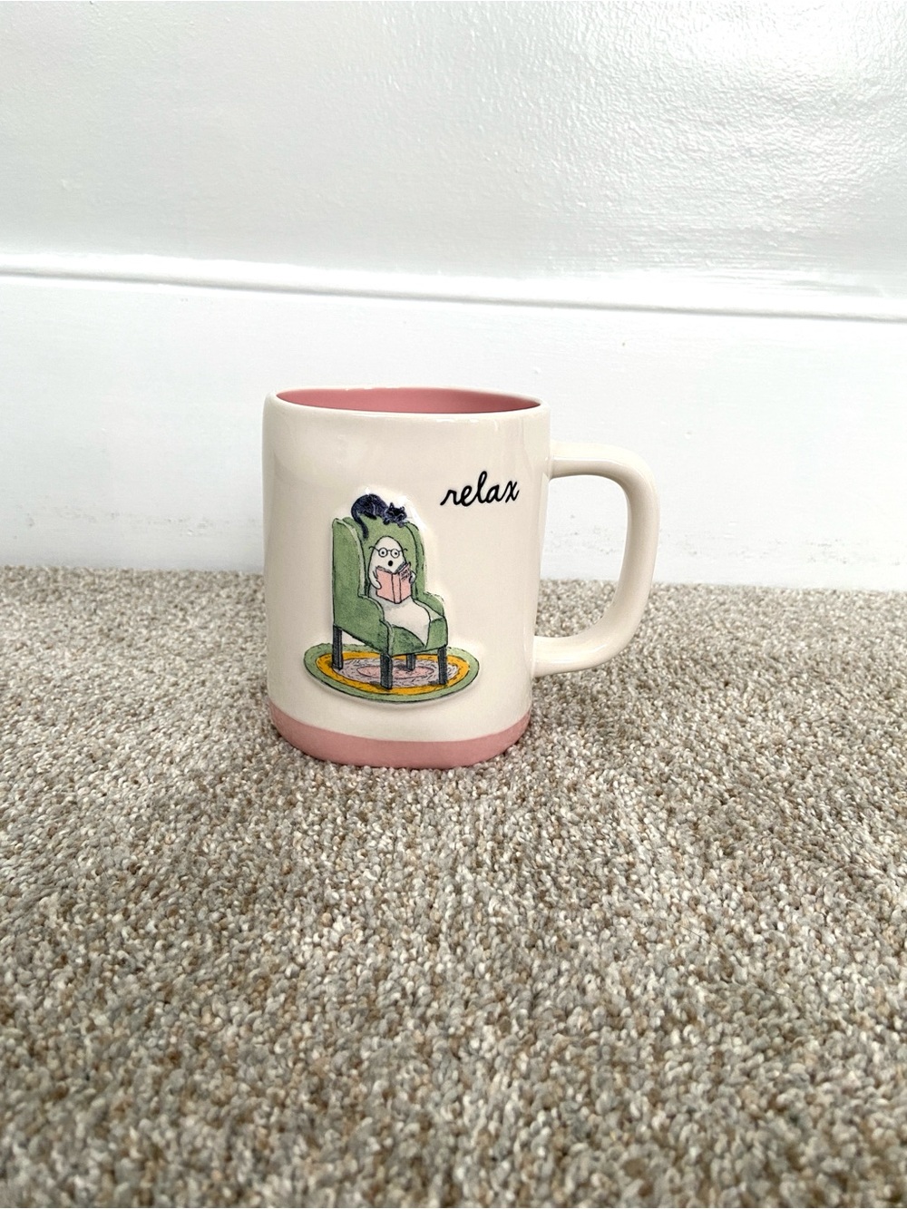 Rae Dunn Mug Ghost Reading with Cat Halloween Coffee Mug